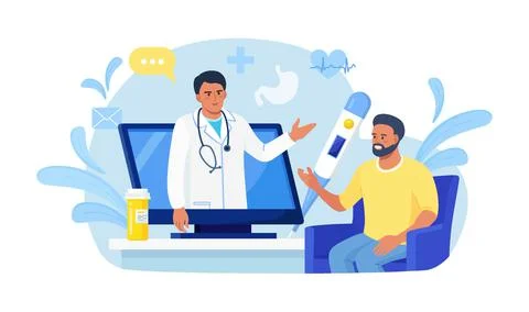 Vector of a patient consultation to the doctor by computer Stock-Illustration