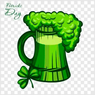 Vector Patricks green beer - Beer mug of foamy green ale. Vector illustration Stock Illustration