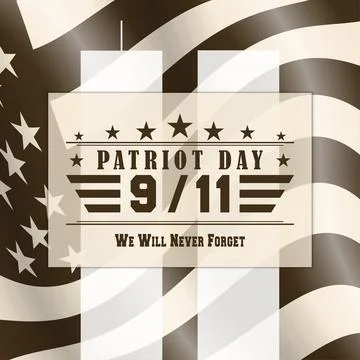 Vector Patriot Day dark background with We will never forget lettering. Template Stock Illustration