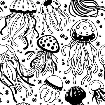 Vector patter jellyfish and algae-3 Stock Illustration