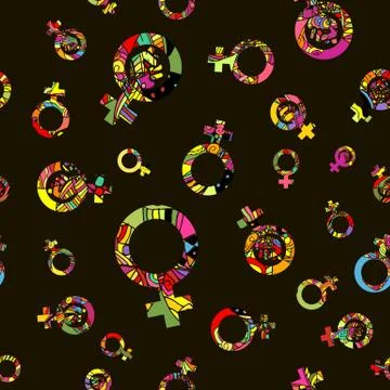 Vector Pattern 60s. Seamless Background Inspired Second Wave Feminism In 1960s Stock Illustration