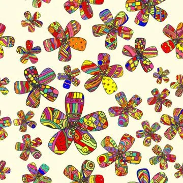 Vector Pattern 60s. Seamless Background Inspired Flower Power. Counterculture Stock Illustration