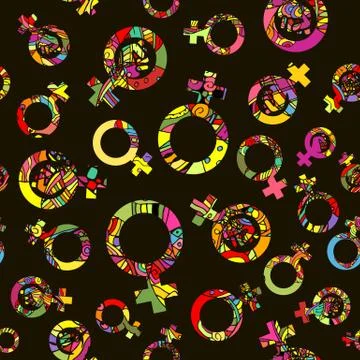 Vector Pattern 60s. Seamless Background Inspired Second Wave Feminism In 1960s 스톡 일러스트