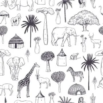 Vector pattern with african animals. Stock Illustration