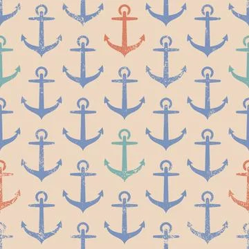 Vector pattern with anchor in retro style. Vector vintage seamless pattern .. Stock Illustration