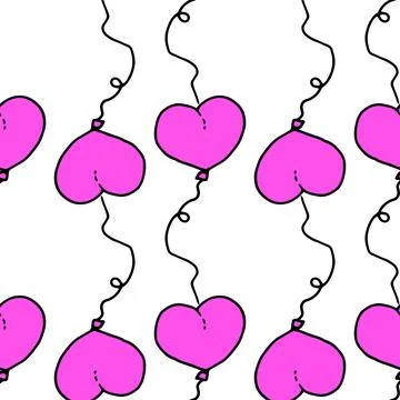 Vector pattern of a balloon in the shape of a pink heart in different directions Stock Illustration