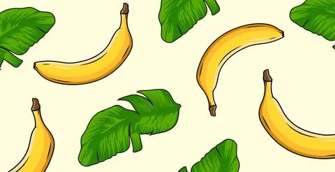 Vector pattern of banana and its leaves Stock Illustration