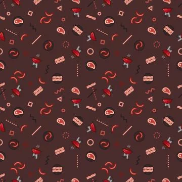 Vector pattern barbecue party, weekend grill food, sausages, steak grill Illustrazione stock