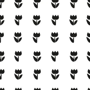 Vector pattern beautiful black silhouettes flowers tulips. Illustration isola Stock Illustration