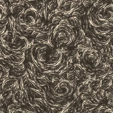 Vector pattern of beige splashes in the form of spirals and curls on a brown Stock Illustration
