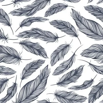 Vector Pattern with Blue Feathers Stock Illustration