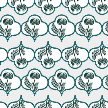Vector pattern with blue folk floral motifs Stock Illustration