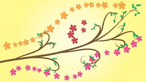 Vector pattern from a branch with flowers on a colored background. EPS 10. Stock Illustration