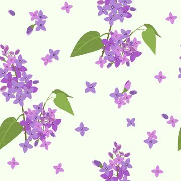 Vector pattern with branches of blooming lilacs and individual flowers on a g Stock Illustration