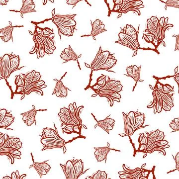Vector pattern of brick magnolia on a white background. Illustrazione stock