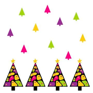 Vector pattern with bright Christmas trees in Memphis style. Stock Illustration