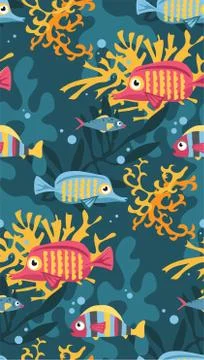 Vector pattern bright colored cartoon fish Stock Illustration