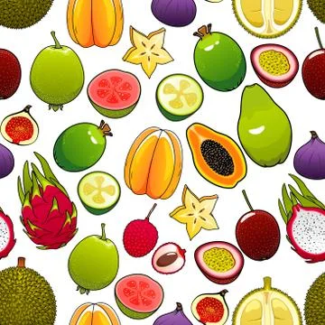 Vector pattern of bright exotic and tropical fruits イラスト素材