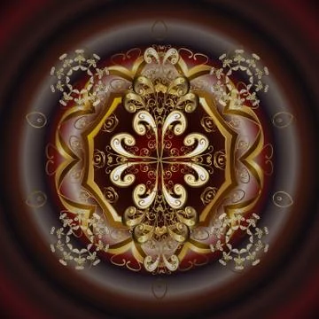 Vector pattern on brown and purple colors with golden elements. Damask pattern f Illustrazione stock