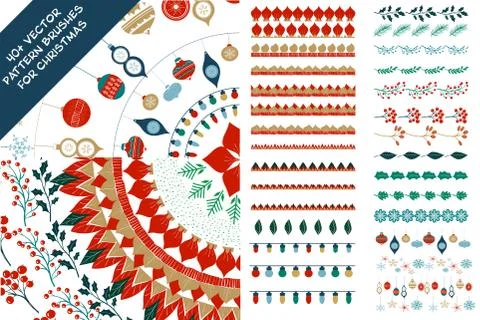 Vector pattern brushes and Merry Christmas Elements Set 스톡 일러스트