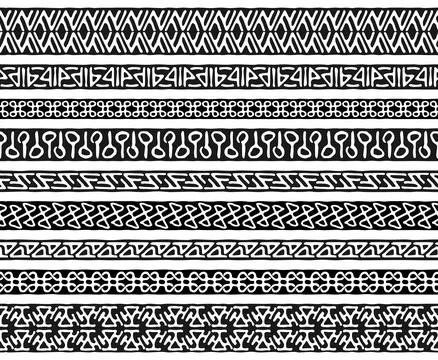 Vector pattern brushes for frames. Aztec tribal ornaments Stock Illustration