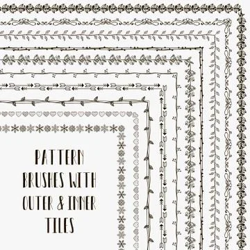 Vector pattern brushes with outer and inner tiles Stock Illustration