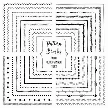 Vector pattern brushes with outer and inner tiles pack Stock Illustration