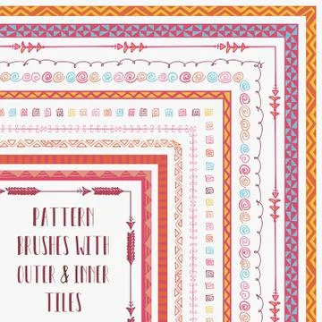 Vector Pattern Brushes with Outer and Inner Corner Tiles 스톡 일러스트