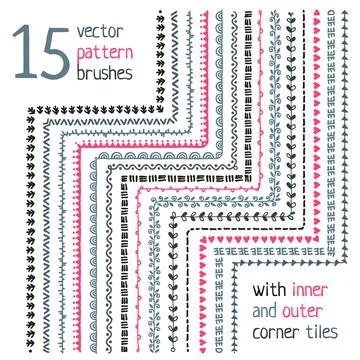 Vector pattern brushes set with inner and outer corner elements. Collection of Illustrazione stock