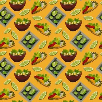 Vector Pattern with burritos and limes and burritos in cartoon style. Stock Illustration