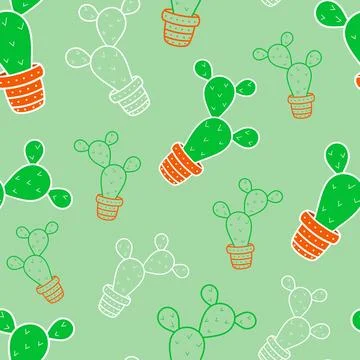 Vector pattern with cacti on a green background Иллюстрация