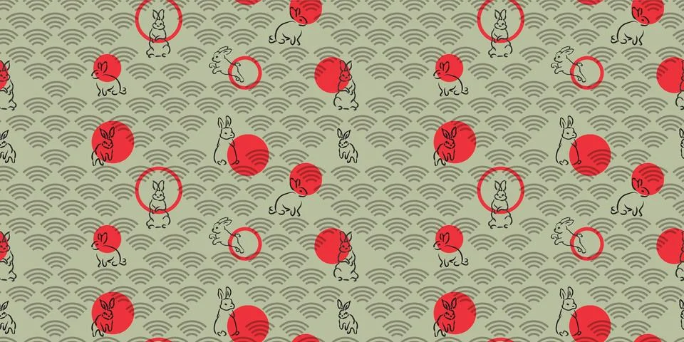 Vector pattern with calm colors. Bunnies, waves and circles Illustrazione stock