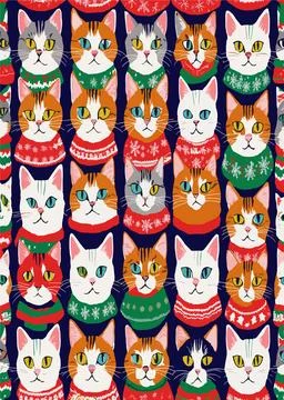 Vector pattern of cats wearing Christmas sweater design Stock Illustration
