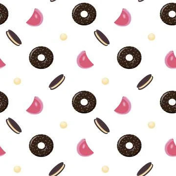 Vector pattern of chocolate donuts, cookies and sweets Illustrazione stock