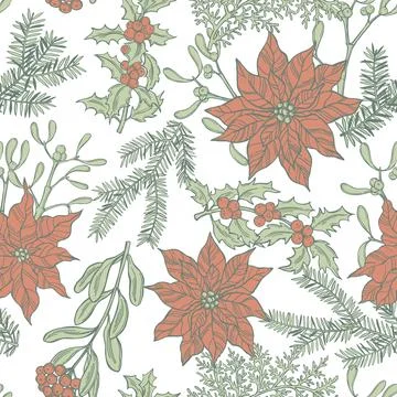 Vector  pattern with Christmas flowers . Illustrazione stock