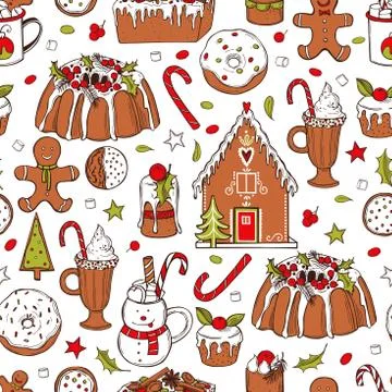 Vector  pattern with Christmas food. Stock Illustration