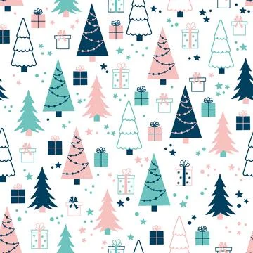 Vector pattern with Christmas trees and gifts Illustrazione stock