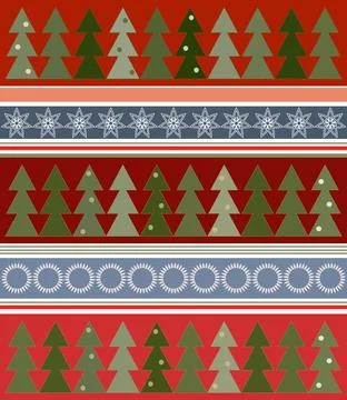 Vector pattern of Christmas trees with balls and snowflakes. Stock Illustration