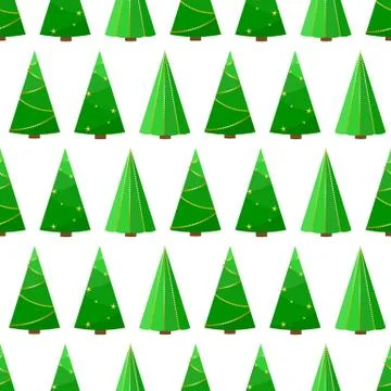 Vector pattern with Christmas trees with golden decorations on white. Stock Illustration