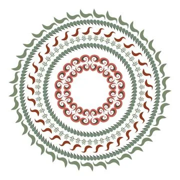 Vector pattern in a circle with stylized leaves and swirls. Stock Illustration