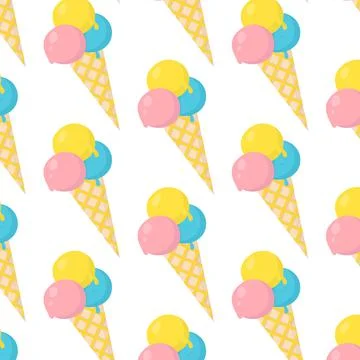 Vector pattern color ice cream in waffle horn. Stock Illustration