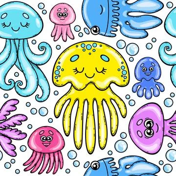 Vector pattern colored cartoon jellyfish 2 Stock Illustration