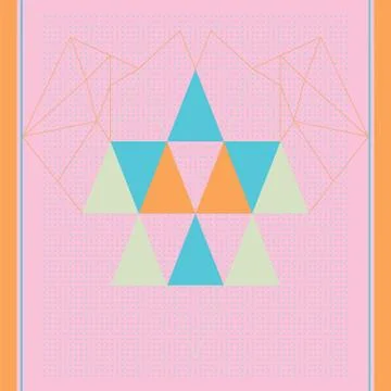 Vector pattern with colorful geometric shapes, triangles,lines and small polka 库存插图