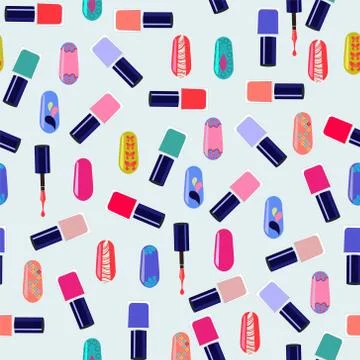 Vector pattern of colorful nail polish bottles. Stock Illustration