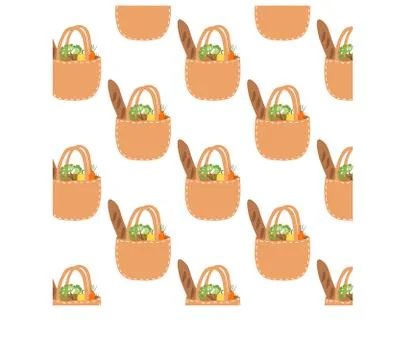 Vector pattern colorful sketch eco bags with food products zero food ecology Stock Illustration