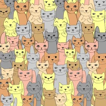 Vector pattern with cute cats Stock Illustration