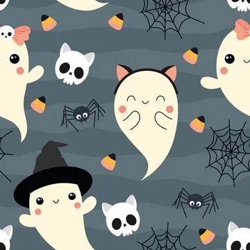 Vector pattern with cute ghosts and spiders Illustrazione stock