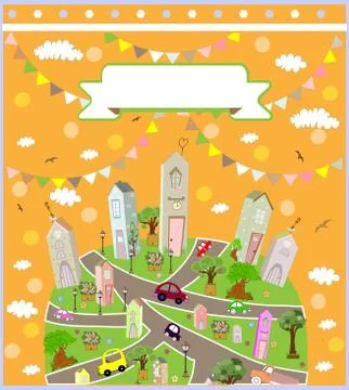 Vector pattern with cute houses  background Stock Illustration