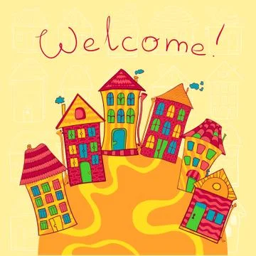 Vector pattern with cute houses Stock Illustration