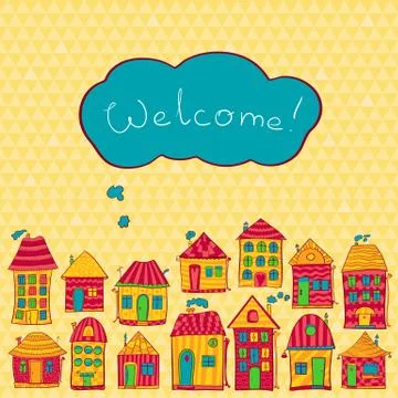 Vector pattern with cute houses Stock Illustration